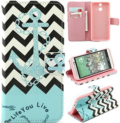HTC E8 Case,Enjoy Sunlight HTC One E8 Case [Kickstand Feature] Luxury Wallet PU Leather Folio Wallet Flip Case Cover Built-in Card Slots for HTC One E8 Case[Wave Anchor Love Life] with 1 Stylus Pen