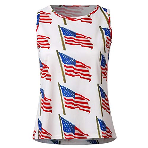Smdoxi Women's American Flag T-Shirt July 4th Independence Day T-Shirt Loose Sleeveless Tops Patriotic American T-Shirt White - Thumbnail 2