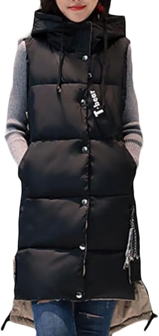 Pandapang Women's Quilted Sleeveless Hoodies Long Down Puffer Vest Coat