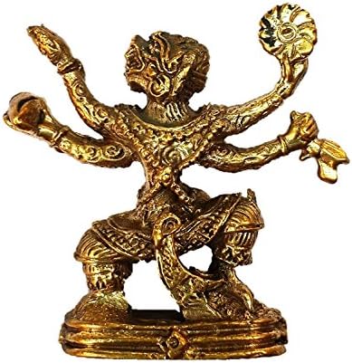 Thai Amulet Necklace Hanuman, Ramayana, The king of the deities, Wealth Rich Lucky Charm Thai Amulet Pendant, Brass Size 3.2 x 3.2 cm