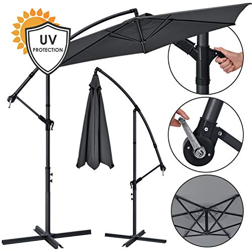 Juskys Ampelschirm Brazil 300 cm Kurbel Ständer — UV-Schutz wasserabweisend knickbar — Sonnenschirm Marktschirm…