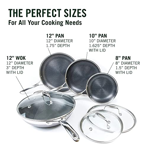 HexClad 7Piece Hybrid Stainless Steel Cookware Set with Lids and Wok