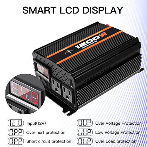 NGNWOB Power Inverter Truck Inverter Rate 1200W DC to AC 12V to110V