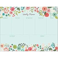 Gina B Designs Coral and Light Blue Flowers Weekly Planner Pad with Attachable Magnet