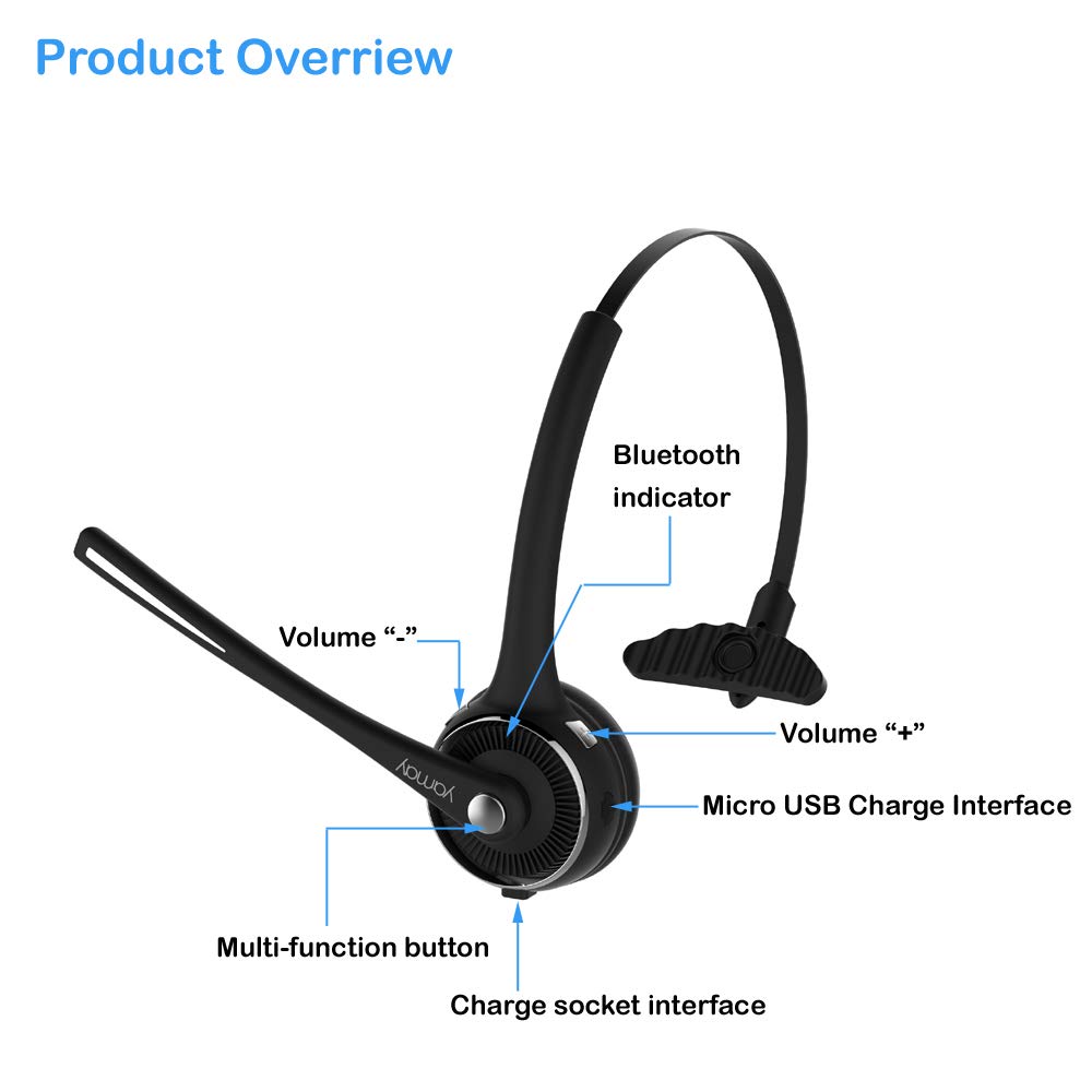 YAMAY Pro Trucker Bluetooth Headset/Office Wireless Headset, Bluetooth