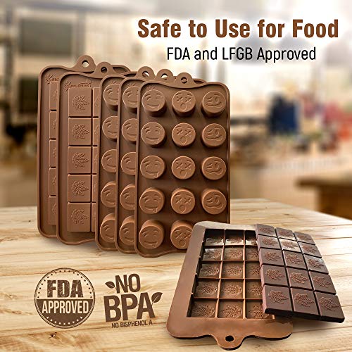 image for KITCHENATICS Leaf and Funny Emojis Silicone Candy and Chocolate Bar Mo