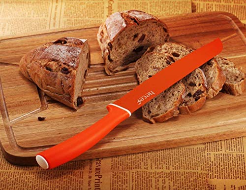 Hecef Colorful Knife Set with Covers,Non-stick Stainless Steel Blade with PP Handle, Includes 8\'\' Chef, 8\'\' Slicing, 8\'\' Bread, 8\'\' Fork, 5\'\' Utility and 3.5\'\' Paring Knife (multi-color)