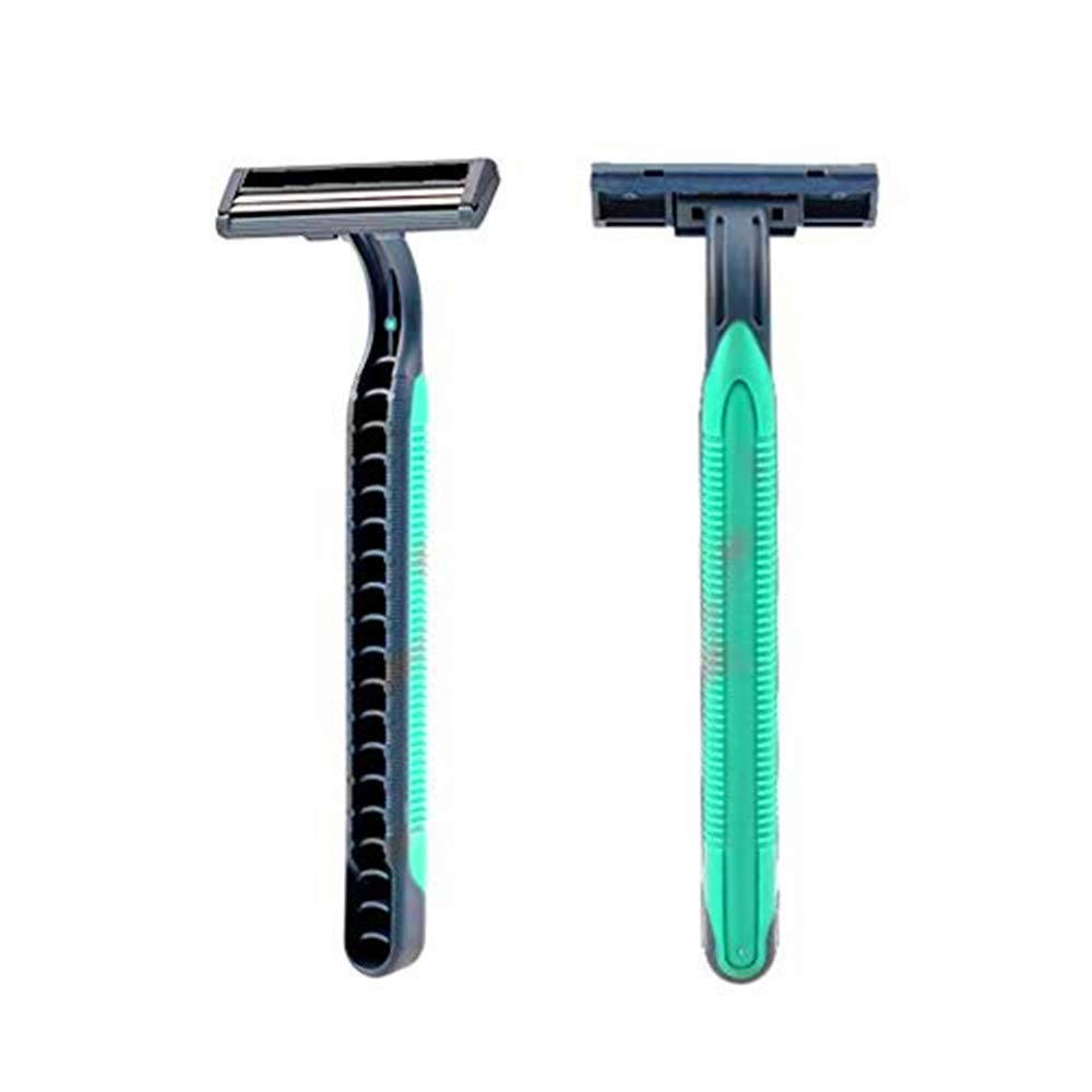 Disposable razor, disposable twin blade razor, green plastic handle, carbon steel blade, individually wrapped, with shaving cream (60 pieces)