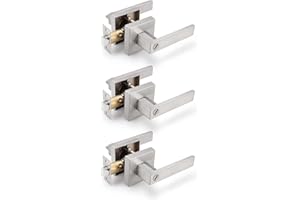 Gobrico Square 3 Pack Satin Nickel Privacy Door Locksets,Square Interior Door Levers for Bed/Bath,Thumb-Turn Button Inside