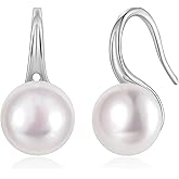 EAMTI Pearl Earrings for Women 925 Sterling Silver Freshwater Cultured Pearl Drop Earrings High Heels Dangle Hook Earrings