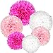 Coceca 21Pcs Tissue Paper Pom Poms Pink Paper Pom Poms 14 Inch, 12 Inch, 10 Inch, 8 Inch Pink Set Flower Ball for Birthday Wedding Party Outdoor Baby Shower Decoration