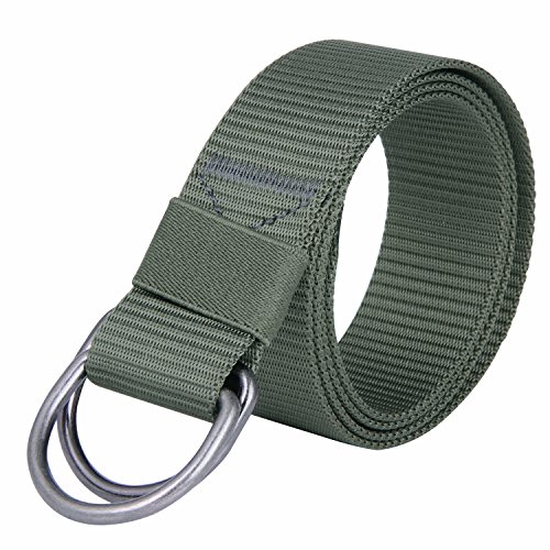 JINIU Canvas Web Belts for Men Women Military Style Double D Ring Buckle Belt Green Color (JNSG28)