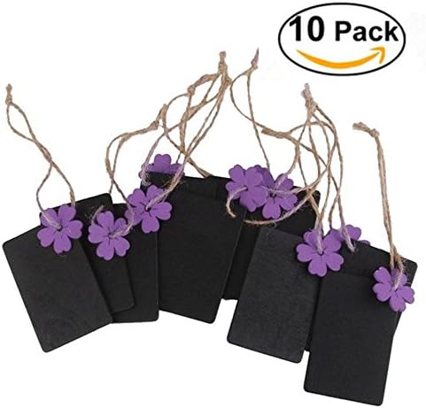 VNFEI Gift Tags with String Wedding Craft Hanging Wooden Chalkboard Blackboard with Rope (Purple Flower)