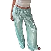 Sequin Pants for Women Low Rise Sparkly Glitter Wide Leg Disco Pants Party Dance Bottoms Wave Outfits