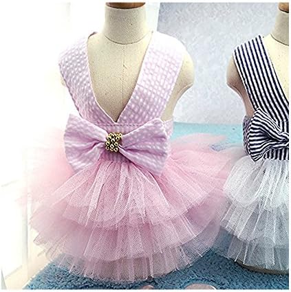 Famhome Dog Spring Summer Dress,Fashion Striped Mesh Sweet Puppy Pet Dress Skirt for Dogs Princess Dresses