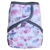 EcoAble Baby Waterproof PUL Cloth Diaper Cover AI2, Hook & Loop (Size 1/ 8-25lb, Elephant)