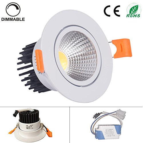 ZC-ECC Dimmable 5W COB LED Ceiling Light Downlight,3000K Warm White LED Downlight with Driver,Spotlight Lamp Recessed Lighting Fixture