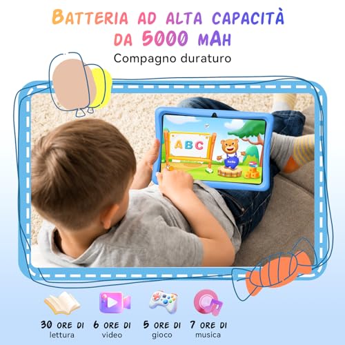 Tablet Bambini 10 Pollici, Android 16 Tablet per Bambini 3-12 Anni, 16GB RAM(4+12) + 64GB ROM, Controllo Genitori, GMS, 5000mAh, WiFi6, WidevineL1, con Custodia Anti-caduta e Penna, Garanzia di 4 anni
