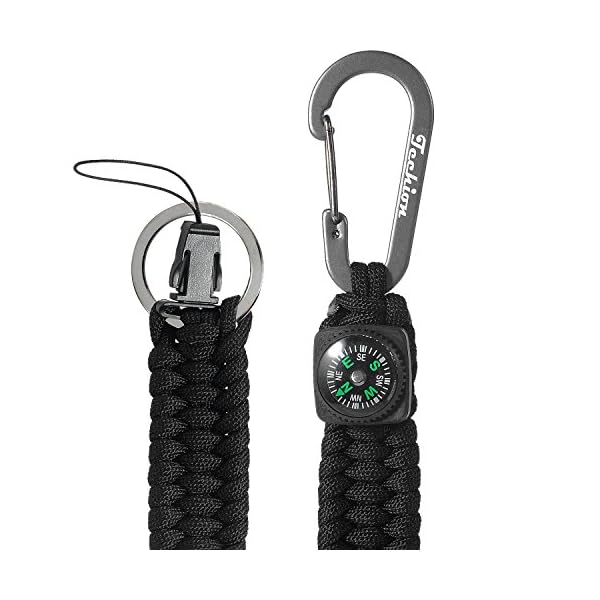 Techion-Paracord-Survival-Keychain-Compass-60-inch-Disassembled-Length-7-inch-Braided-Strong-Paracord-Keychain-with-Key-Ring-Compass-Carabiner-and-Quick-Release-Clip