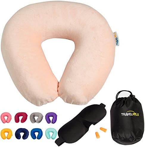 Airplane Neck Pillow 3-In-1 Set - Peach Memory Foam Airplane Pillow &amp; Flight Pillow (Travel Pillows For Airplanes, Neck Pillow For Airplane Travel)