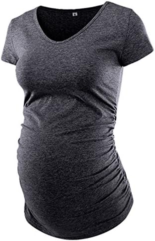 Women's Maternity Shirts Short Sleeve V Neck Classic Side Ruched Pregnancy Tops