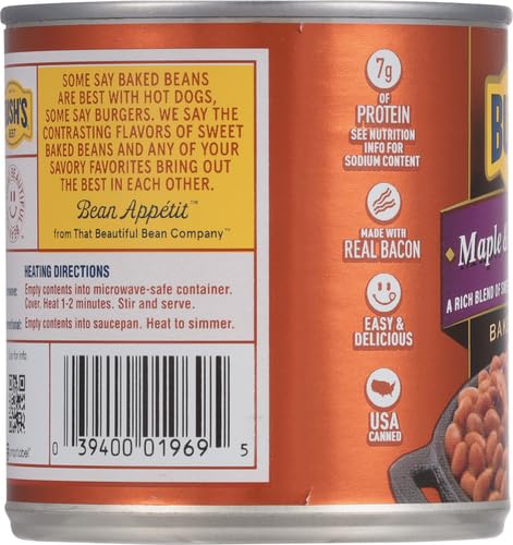 BUSH’S CANNED MAPLE CURED BACON BAKED BEANS (PACK OF 1), PROTEIN, GOOD SOURCE OF FIBER, LOW FAT, GLUTEN FREE, 16 OZ