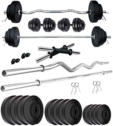 Kore PVC 40 Kg Home Gym Set With One 3 Ft Plain + One 3 Ft Curl Rod And ...
