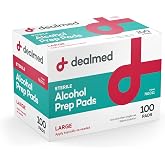 Dealmed Alcohol Prep Pads, 70% Alcohol, Sterile Wipes - 100 Count (1 Pack) | 100 Individually Wrapped Wipes, Unscented, Antiseptic, For IV And Injection Sites, For Clinics And EMTs, All Skin Types