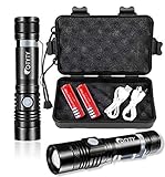 OTYTY USB Rechargeable LED Flashlight, Super Bright High Powered 1000 Lumen Tactical Flashlights Torch with 3 Modes, Pocket Clip, 18650 Battery and USB Cable For Camping Hiking (2 Pack)