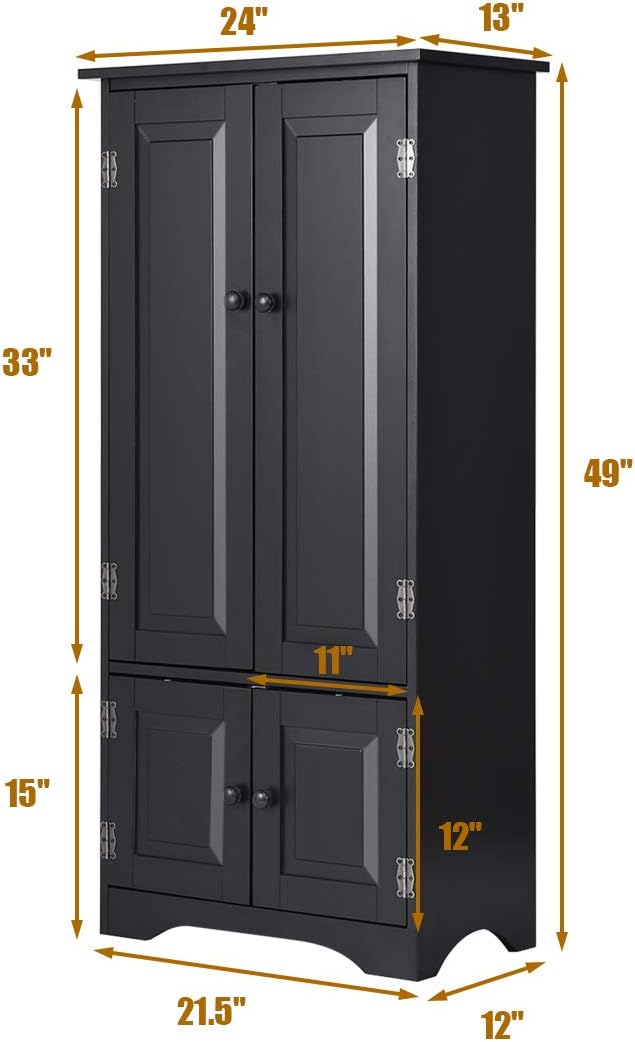 Giantex Accent Floor Storage Cabinet Adjustable Shelves Antique 2-Door Low Floor Cabinet Pantry 24" Lx13 Wx49''H (Black): Kitchen & Dining