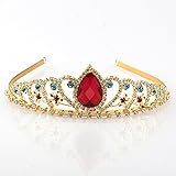 Vinjewelry Elena Gold Tiara Red Teardrop and Blue Crystal Decor Headband Rhinestone Crown Use for Elena Princess Costume Girls Birthday Gift