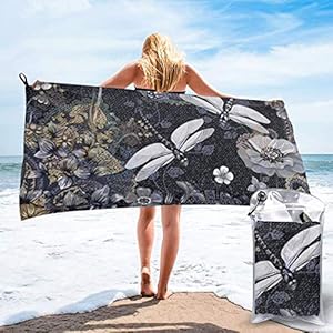 HNSENRUO Microfiber Quick Dry Beach Towel Dragonflies Grey Printed Lightweight Fast Drying Towels For Travel,Camping,Gym,Beach,Swimming,Yoga