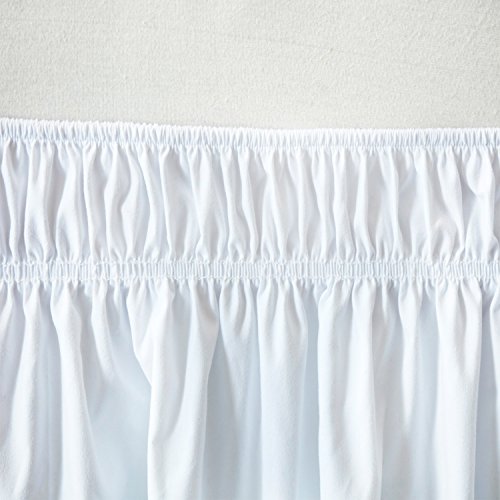 Cozylife Three Fabric Sides Wrap Around Elastic Solid Bed Skirt, Easy On/Easy Off Dust Ruffled Bed Skirts 14 Inch Tailored Drop (White,Full/Queen)