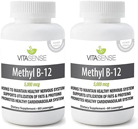 DOUBLE PACK (Pack of 2) VitaSense Methyl B12 5000 mcg - Metabolism, Blood and Nerve Health MAX - 60 Lozenges