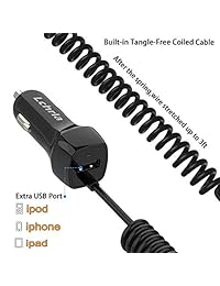 Lchrla - Cargador de coche USB tipo C, adaptador de teléfono Android para coche con cable rizado integrado compatible con Samsung Galaxy S8 S9 S10 Plus Note 9 8, LG G7 G6 G5 V40 V30 V20 Google Nexus