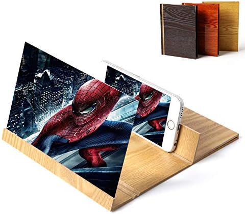 ECOOLBUY Screen Magnifier 3D Smart Mobile Phone Movies Amplifier with Wood Bracket Foldable Holder Stand for All Smart Phones (Standard/12/Wood-texture)