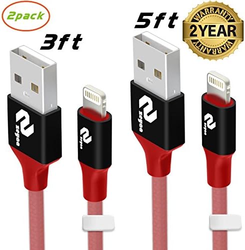 Lightning Cable,Zeyaa Reversible lightning 3ft 5ft 2-Pack Lightning Data Sync and Charger USB Cable For iPhone 7/7 Plus/6/6 Plus/5S/SE,iPad Air/Air2,iPad Mini3 Mini4,iPad Pro And More-Sardonyx