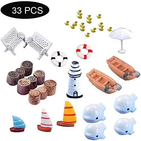Ocean Series Miniature Ornaments for DIY Fairy Dollhouse Decoration (33 Pcs)