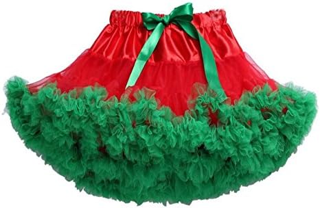 Women's Adult Teenage Girls Ruby Petticoat Ballet Dance Party Fluffy Tutu Skirt (Red &amp; Green)
