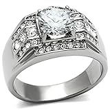 Men's 316L Stainless Steel Round Cubic Zirconia Wedding Band Ring