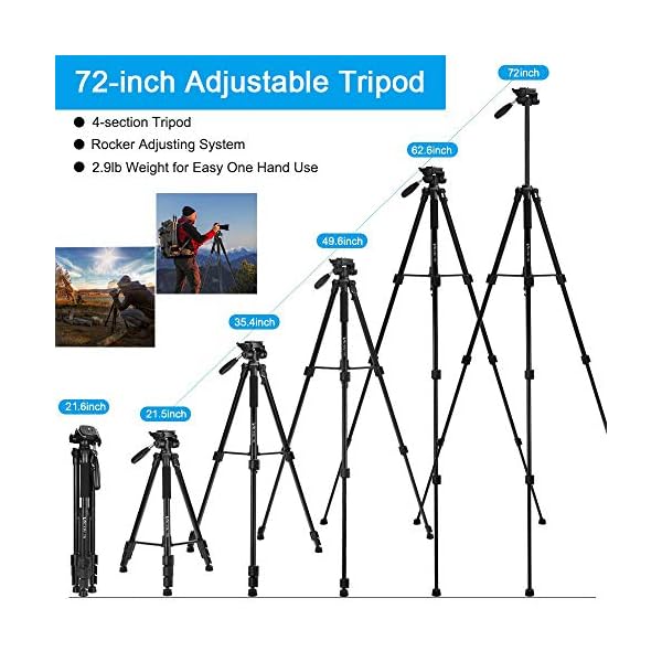 Victiv 182 cm Aluminium Kamera Stativ, Leichtes und Kompaktes Reisestativ für DSLR mit 3-Wege-Schwenk 360° Panorama… – Bild 3