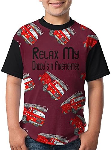 Relax My Daddy's A Firefighter Cartoon Boys Sweat Proof Short Sleeve 3D Printed Shirts