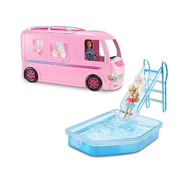 Barbie-FBR34-ESTATE-Dream-Camper-Pink-Pop-Out-Caravan-for-Dolls-Accessories-Included-Playset-Vehicle-Amazon-Exclusive Barbie Dream Camper Playset - Transforming Van with Fold-Out Campsite & Pool - 35+ Accessories - 5 Living Spaces - 2…