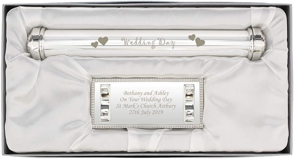 personalised Silver Plated Wedding Day Certificate Holder - Hearts Motif