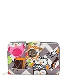 Owl Chevron Stripe Quilted Zip Around Organizer Wallet Grey