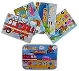 Vileafy Transportation Series Jigsaw Puzzle Sets, 4-Pack 4 Complexities, Best for 3-5 Years Old Babies to Develop Dexterity and Problem Solving, Free Iron Box for Easy Storage, 6 1/2” X 4 1/2”.