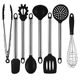 NANAN 8 Silicone Cooking Utensils, Kitchen Utensils, Nonstick Spatula & Utensils, Silicone & Stainless Steel Kit, Best Kitchen Tools For Gift