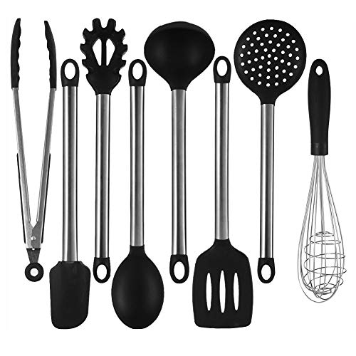 NANAN 8 Silicone Cooking Utensils, Kitchen Utensils, Nonstick Spatula & Utensils, Silicone & Stainless Steel Kit, Best Kitchen Tools For Gift
