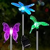 OxyLED Solar Garden Lights, 3 Pack Solar Stake Light, Color Changing Solar Powered Decorative Landscape Lighting Hummingbird Butterfly Dragonfly for Outdoor Path, Yard, Lawn, Halloween, Christmas