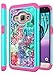 Galaxy J1 2016 Case, Galaxy Express 3 Case, Style4U Flower Studded Rhinestone Crystal Bling Hybrid Armor Case for Galaxy J1 2016/Galaxy Express 3/Galaxy Amp 2/Galaxy Luna with 1 Stylus [Teal/Hot Pink]